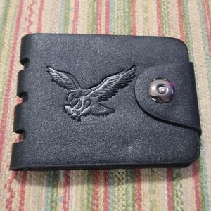 Black Leather Wallet with Eagle Embossing